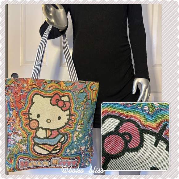 Hello Kitty Handbags - HELLO KITTY Woven Canvas Multicolor Tote Bag NWT